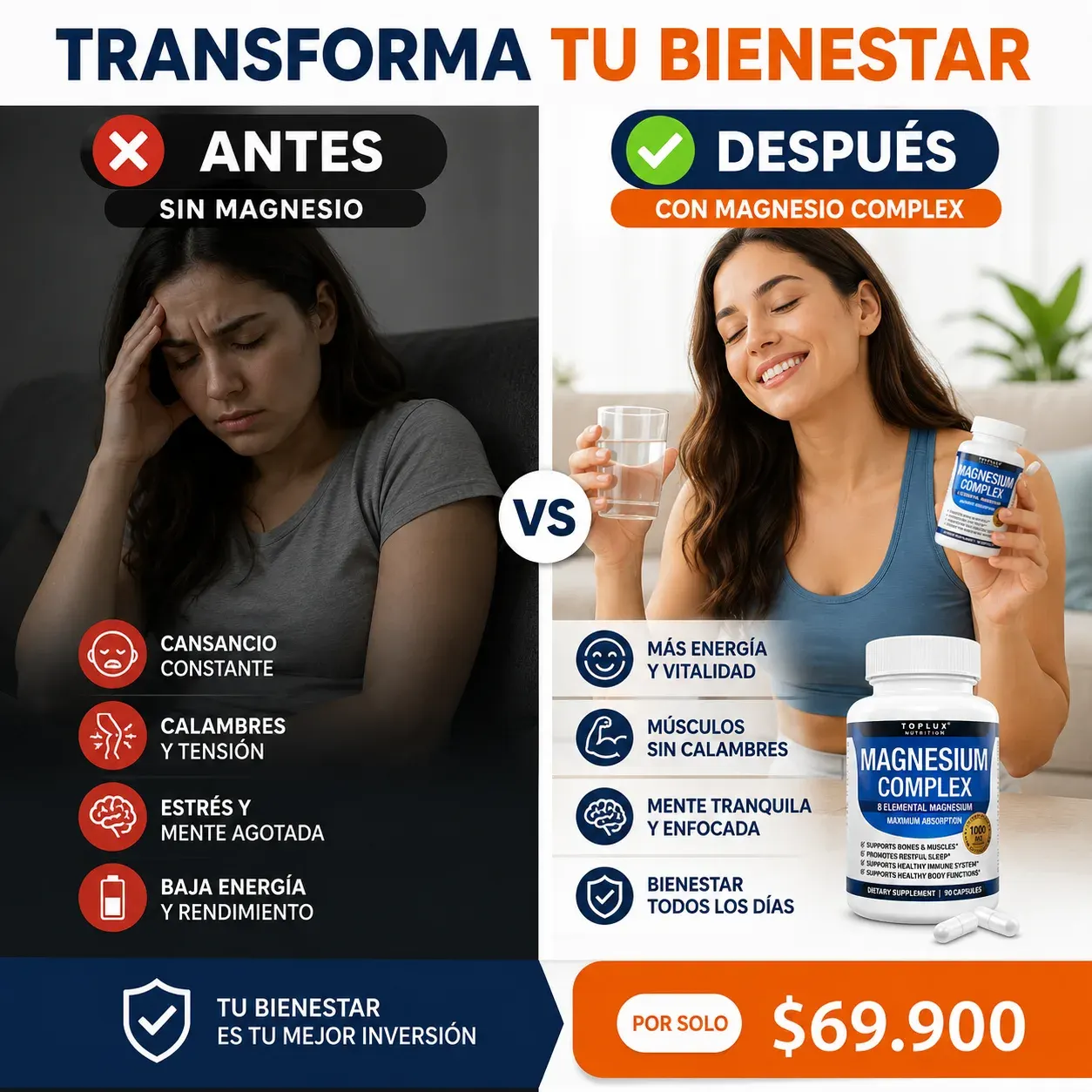 Magnesio Complex — antes y después