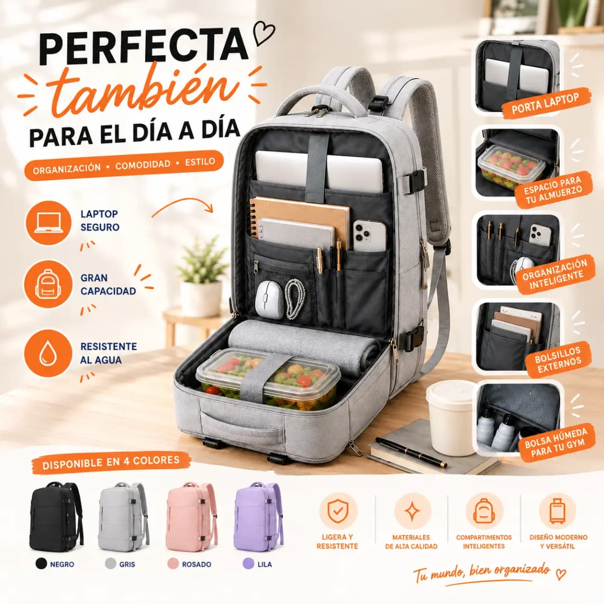 Perfecta también para el día a día — organización, comodidad y estilo